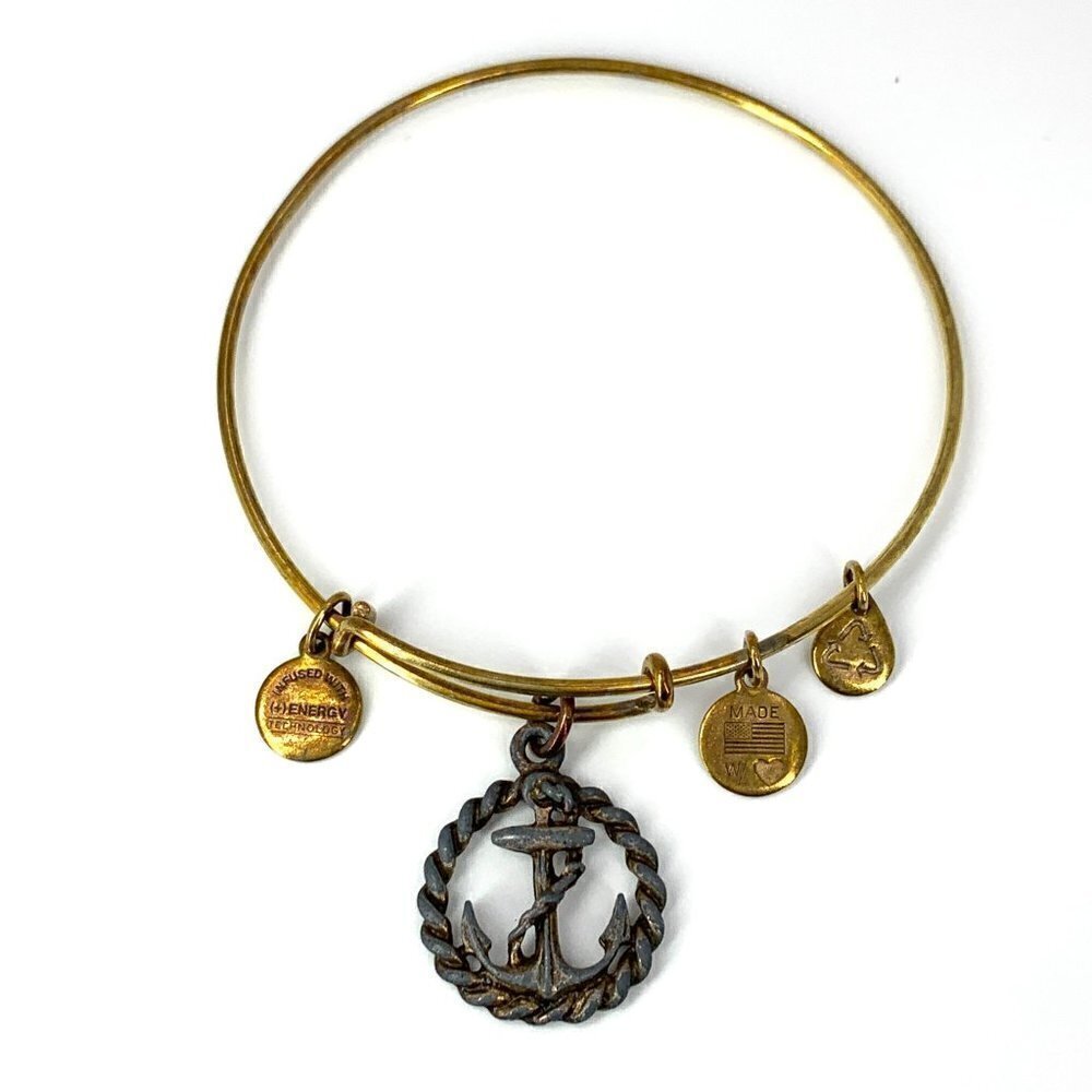 Alex and Ani Anchor Charm Bracelet Gold Finish - Expands 2"- 3.5"